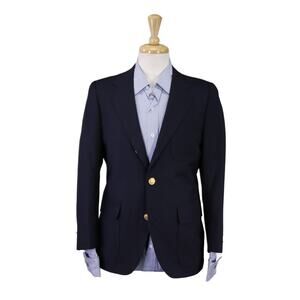 J. Press Navy Blue Gold Button 3/2 Rolled Lapel Wool Blazer Jacket 36S